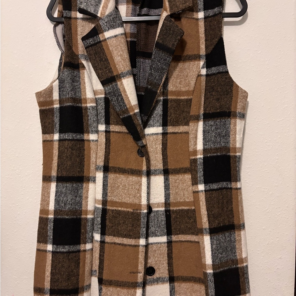 SHEIN Plaid Sleeveless Coat - Brown, Black, White